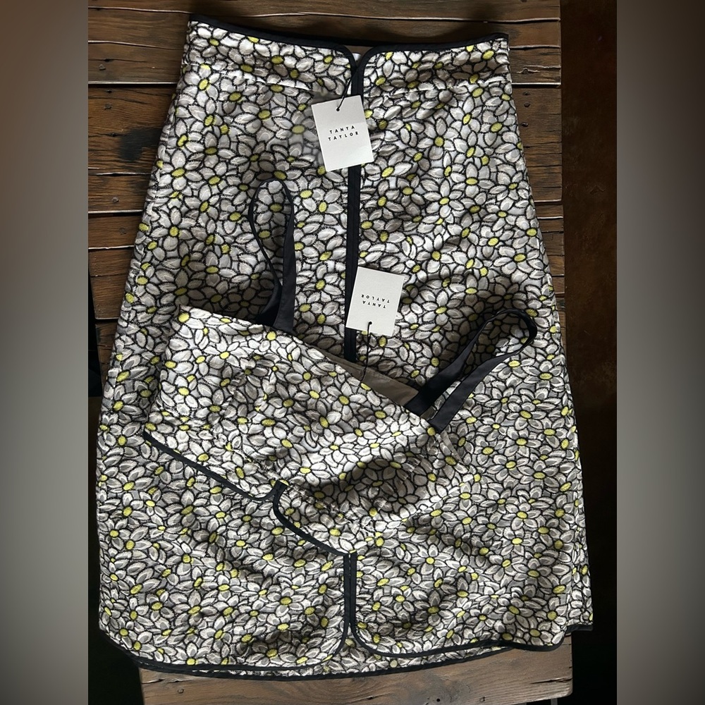 Tanya Taylor Black and White Midi A-Line Skirt Set